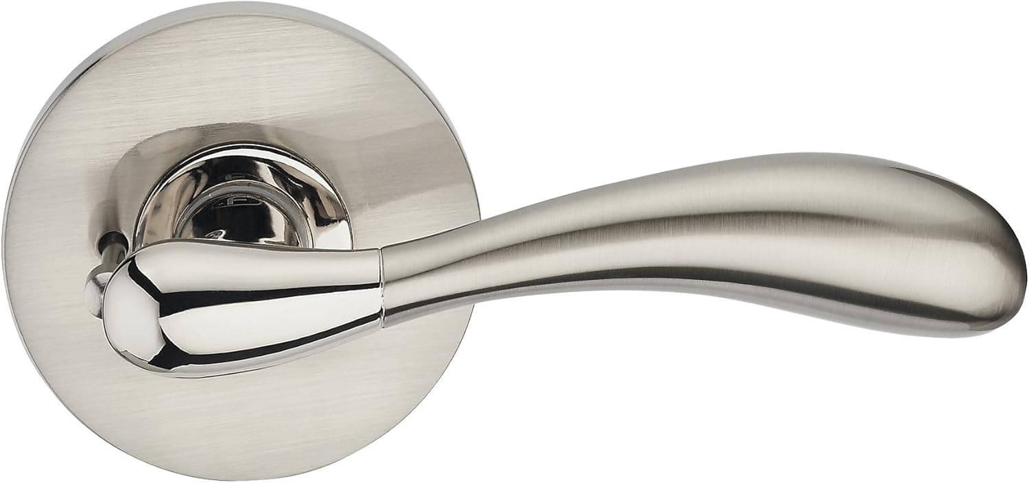 Fortessa Maya Series Contemporary Design Door Lever/Door Handle with Satin Nickel and Nickel Polish Dual Finish (Privacy Lock)
