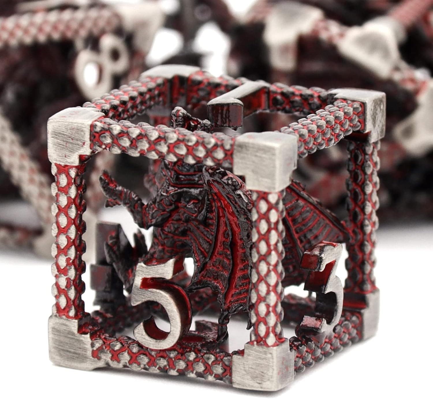 D&D Dice, Dungeons and Dragons Dice HNCCESG Metal Dice Set Polyhedral Hollow Role Playing D and D Starter Dice for RPG MTG Table Board Games Pathfinder Warhammer Shadowrun Yahtzee (3D Silver Blood)