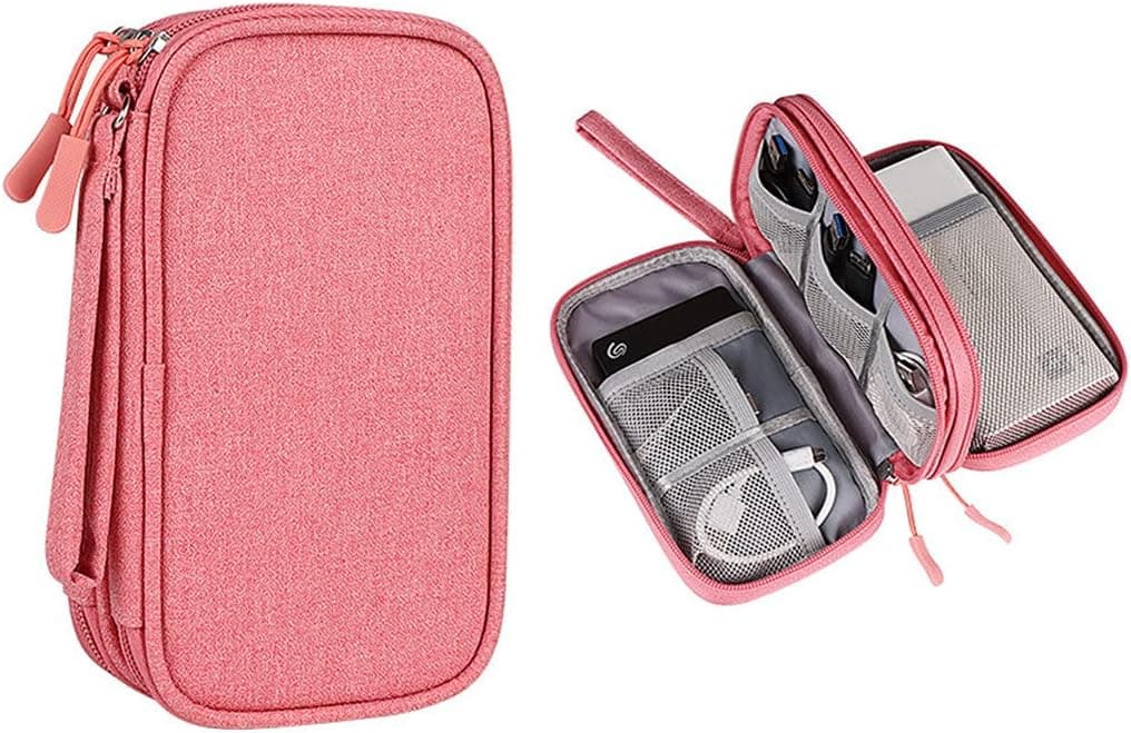 Electronics Organizer,LYDZTION Electronics Accessories Organizer Pouch Bag Waterproof Travel Cable Storage Bag for Power Adapter,Charger Cables,Wireless Mouse,SD Card, USB Cable and More(Pink)