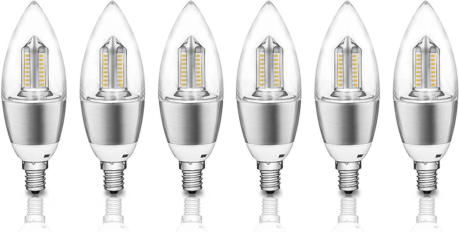 LED Candelabra Bulb 6Pcs, Eyourlife 4-Watt Warm White Dimmable 2800K LED Chandelier Bulb, 60-Watt Light Bulbs Equivalent, E12 Candelabra Base LED Light Bulbs, 400 Lumens Bulb Torpedo Shape LED Bulb