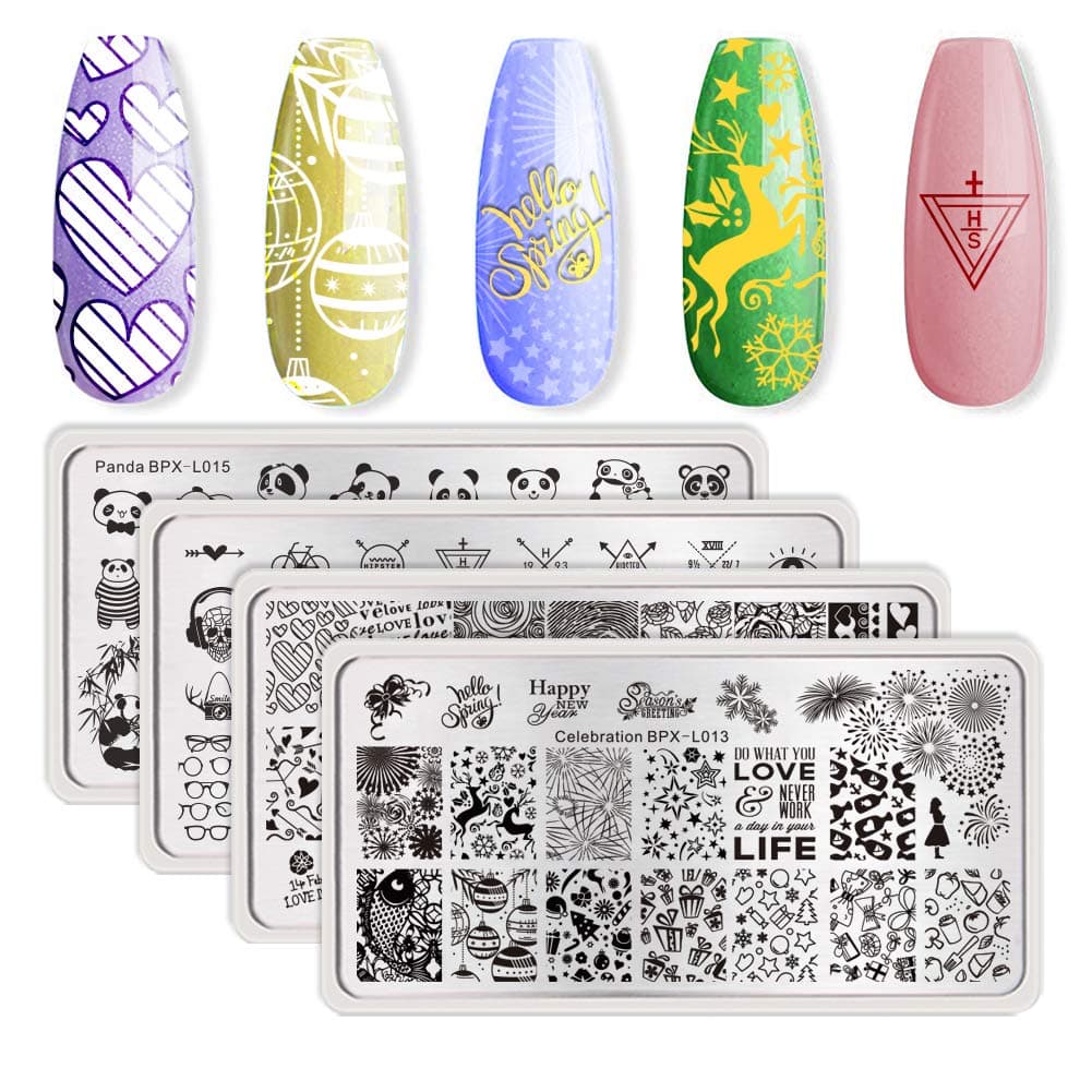 BORN PRETTY 4Pcs Nail Stamping Plate Valentine's Day manicuring Nail Art Image Template DIY Decoration with 2Pcs BORN PRETTY Scrapers for Gift