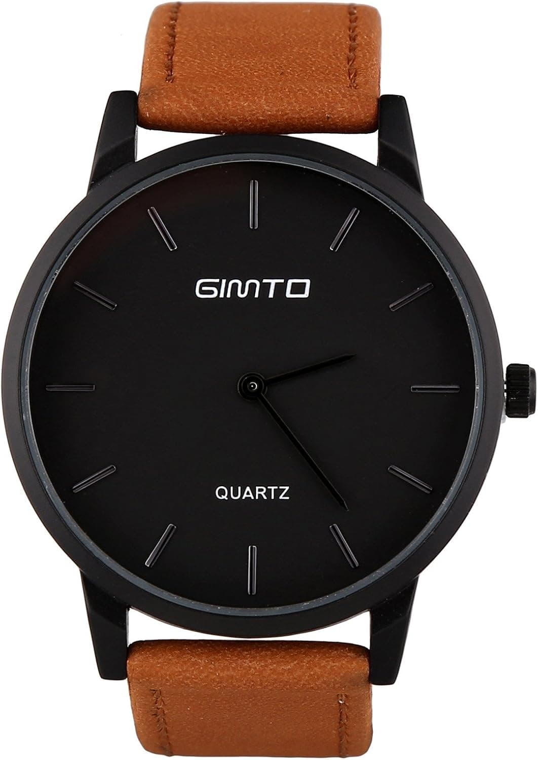 SIYL Men's Classic Quartz Watch|Elegant Minimalist Wrist Timepiece Black Dial|No Numbers/Second Hand|Stainless Steel Cover|30M Waterproof|Soft Brown Leather Band|Gift Box