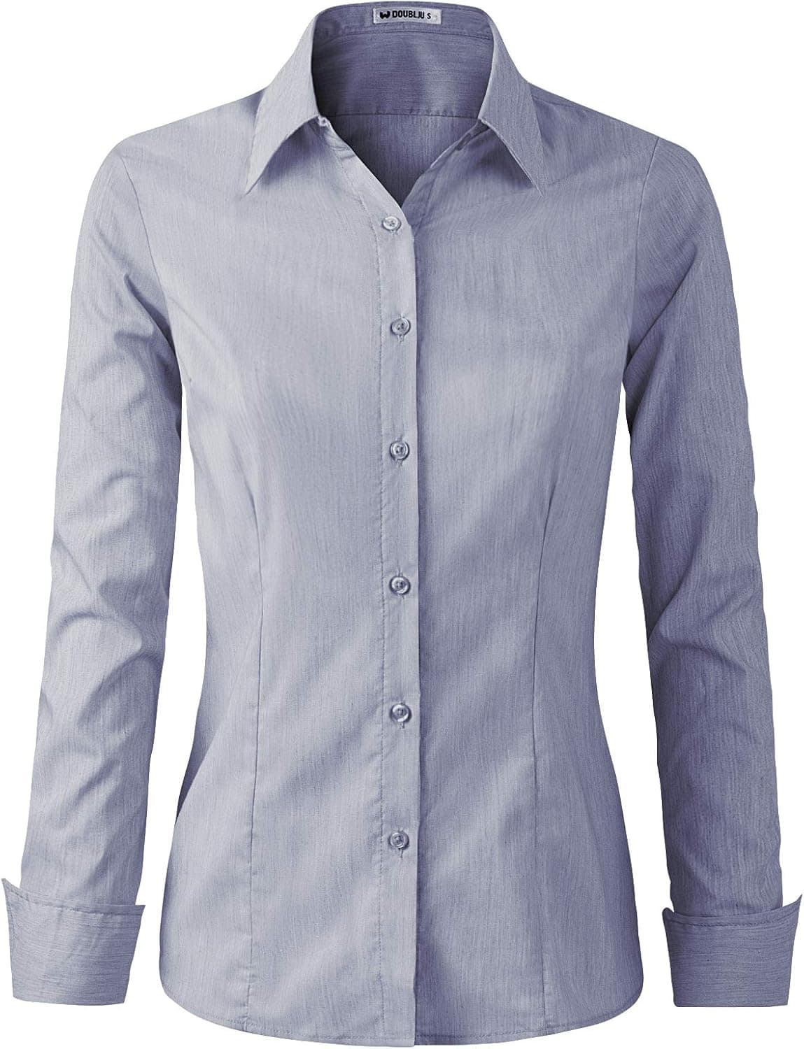 DOUBLJU Womens Basic Slim Fit y Cotton Button Down Shirts with Plus Size