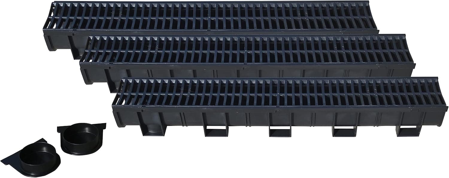 Deep Series 5.4 in. W x 5.4 in. D x 39.4 in. L Trench and Channel Drain Kit with Black Grate (3-Pack : Totaling 9.84 ft)