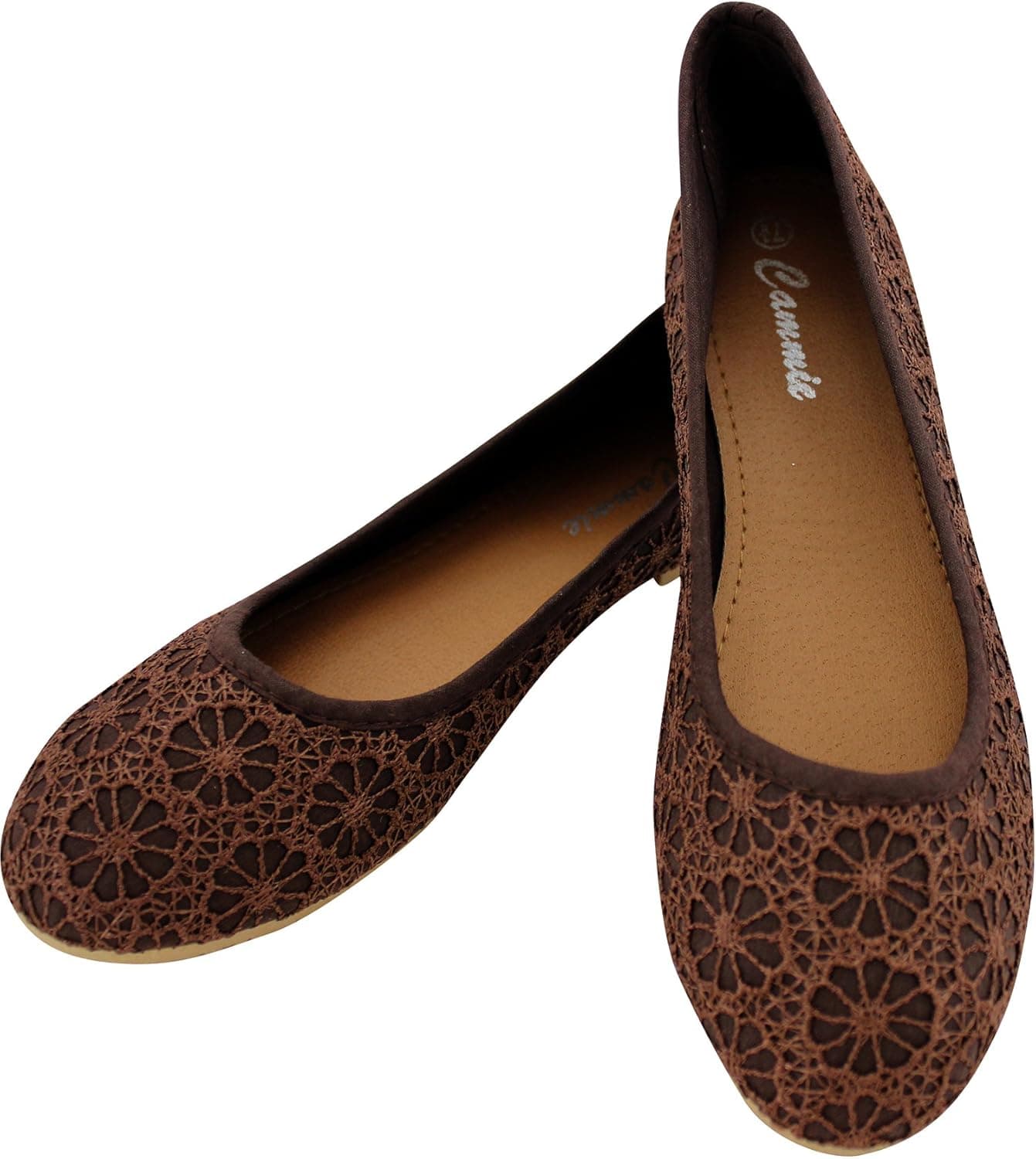 Enimay Women's Floral Ballet Flats Casual Slip On Pointed Toe Light Footwear Brown 5