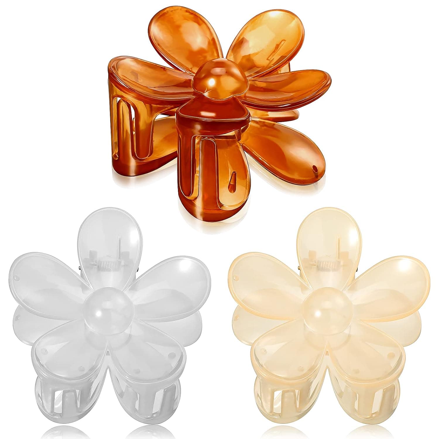 3 Pieces Acrylic Flower Shaped Jaw Clips Small Acrylic Claw Hair Clip Mix Colored Mini Flower Jaw Clips Non Slip Hair Clips for Women Girls (Blue Gray, Light Yellow, Coffee)