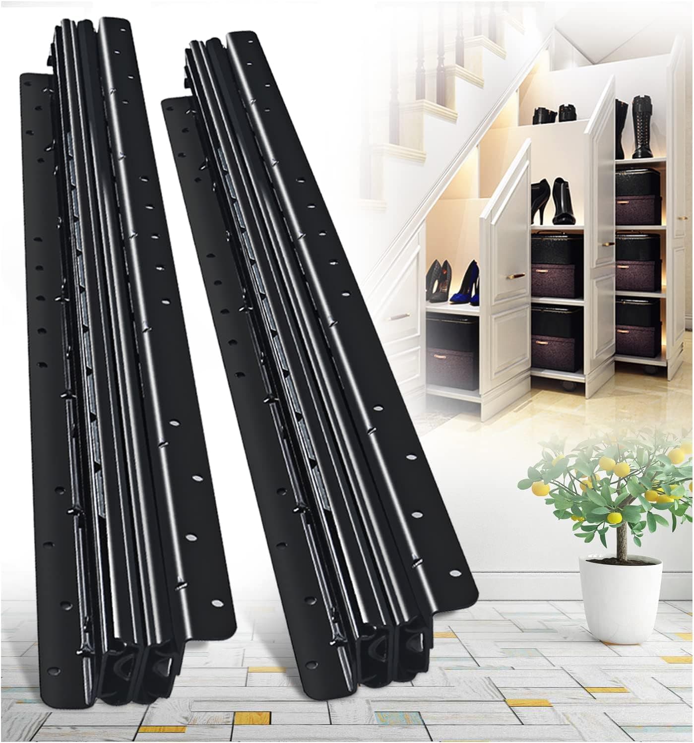 REGUDA Undermount Heavy Duty Drawer Slides Rail Bottom Mounted Full Extension Hidden Drawer Runners Ball Bearing Glides Staircase Cupboard Cabinet Wardrobe 16 24 32 40 Inch (loads up to 260 lbs)1 Pair