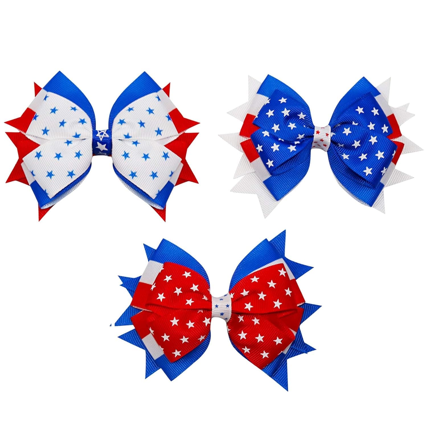 Subesty 4th of July Hair Bows Boutique Hair Clips 3Pcs American Flag Barrettes Hair Bows Patriotic Hairpins Independence Day Decorations Hair Accessories for Girls and Kids