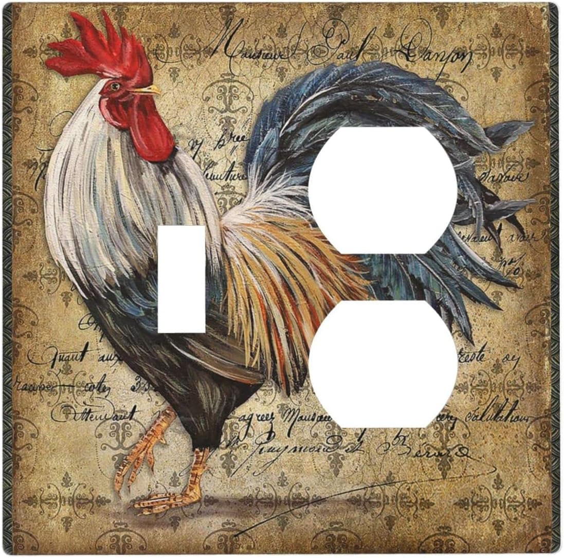Awesome Rooster Chicken Single Toggle Outlet Wall Plate Decorative Light Switch Cover Plates 2 Gang Combination Outlet Covers Electrical Faceplate Plug Socket Covers for Kitchen Bathroom