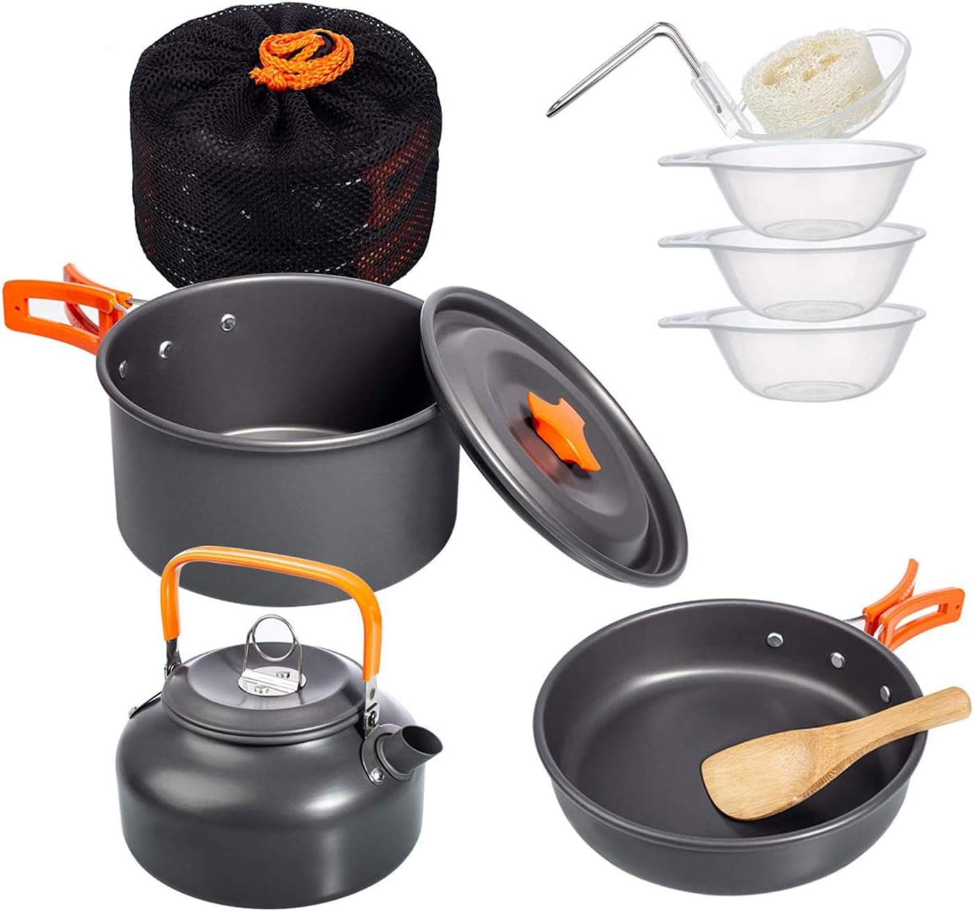 Deacroy Camping Cookware Mess Kit, Camping Pot Pan and Kettle, Portable Outdoor Hiking Camping Cooking Set