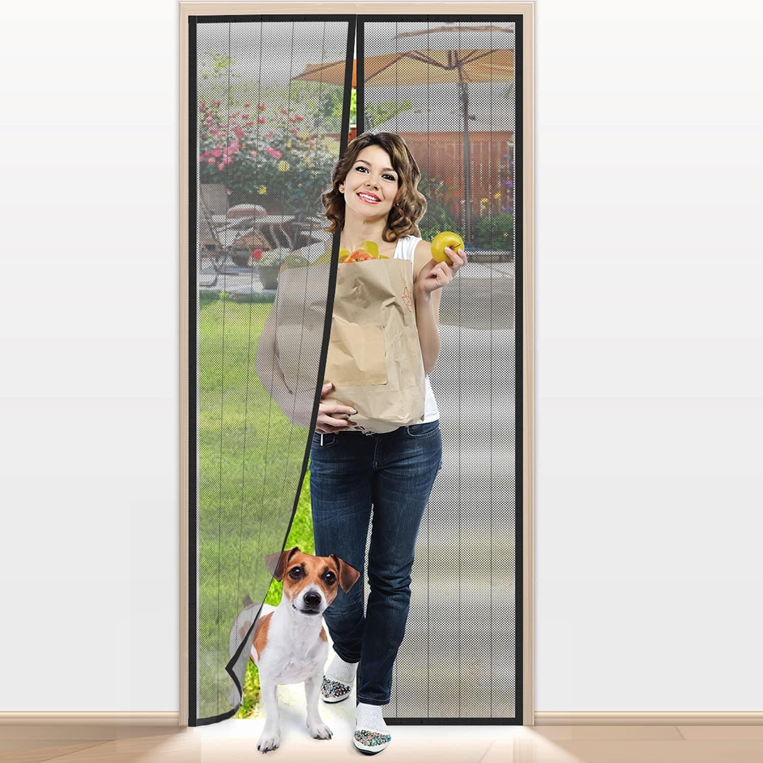 Ecqizer Magnetic Screen Door Fit Door Size 32 x 82, Self Sealing, Heavy Duty, Hands-Free Mesh Partition, Pet and Kid Friendly Screen Door Magnets - Black