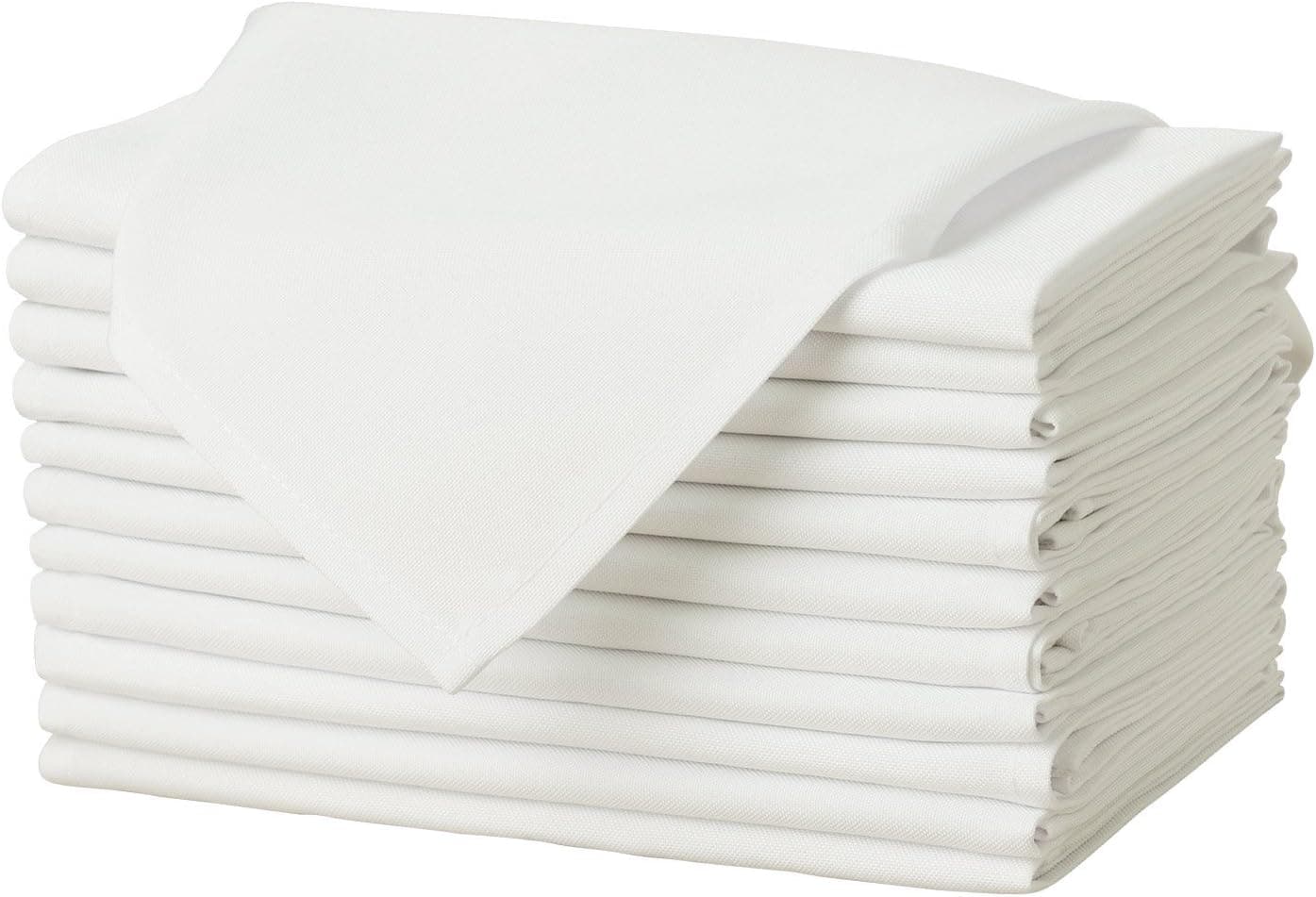 Remedios Ivory Polyester Cloth Napkins - 20 x 20 Inch Soft Washable Dinner Napkins - Set of 12 Pieces Hemmed Edges Table Napkins for Wedding, Party, Restaurant