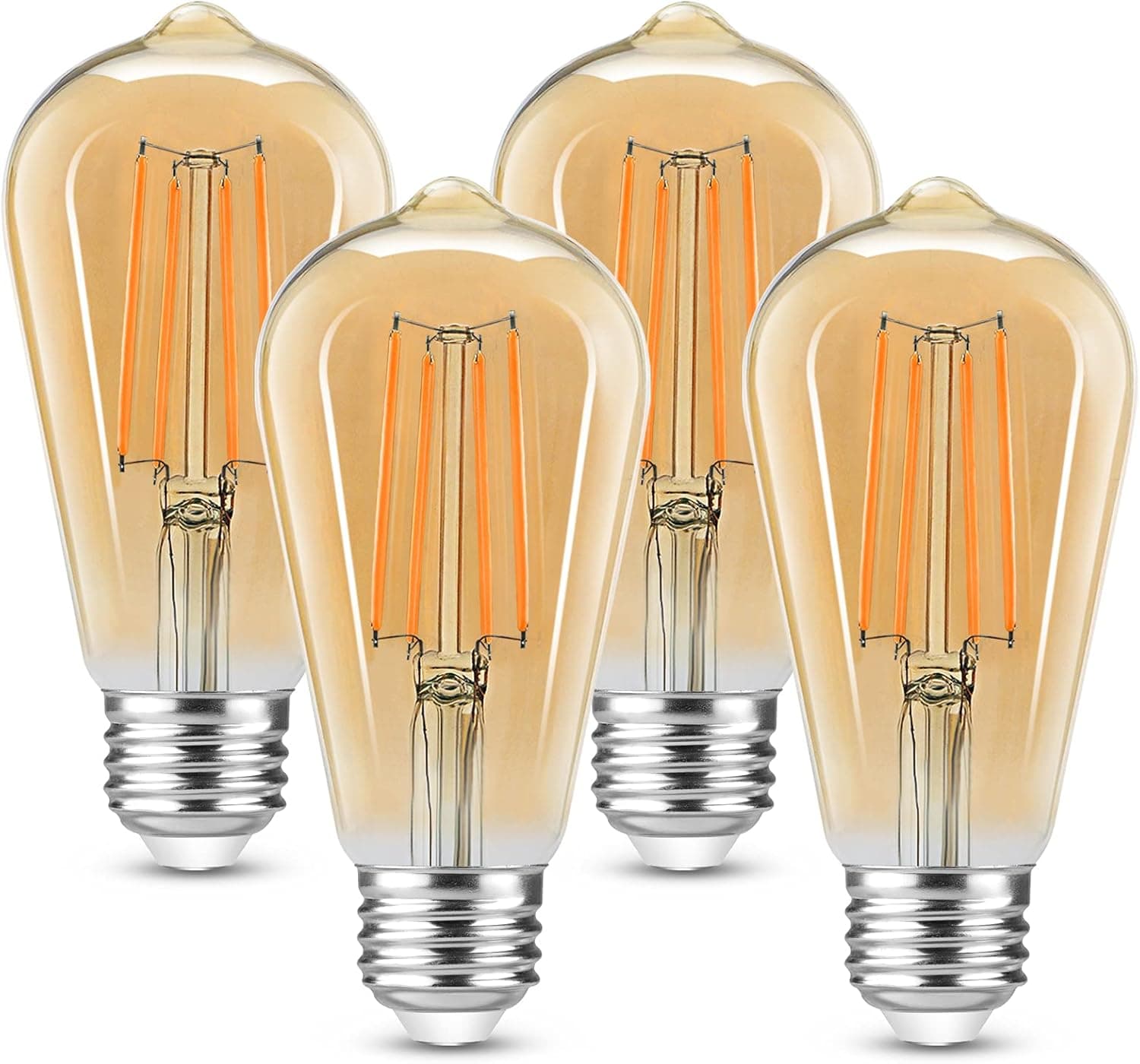 Unicozin Vintage LED Light Bulbs, 6W Equivalent 60W, ST58 Edison LED Bulb, Amber Warm 2300K, High CRI 95+, E26 Base, Non-Dimmable, LED Filament Bulbs, 4 Count