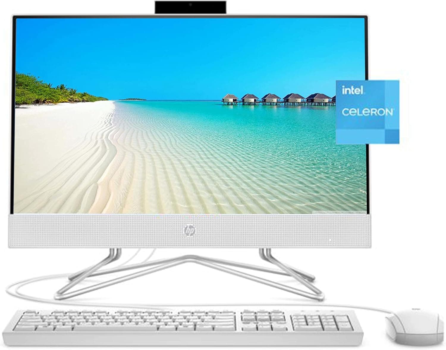 HP 2022 Newest All-in-One Desktop, 21.5" FHD Display, Intel Celeron G5905T, 12GB RAM, 512GB PCIe SSD, Webcam, WiFi, HDMI, RJ-45, Wired Keyboard&Mouse, DVD-RW, Windows 11 Home, White