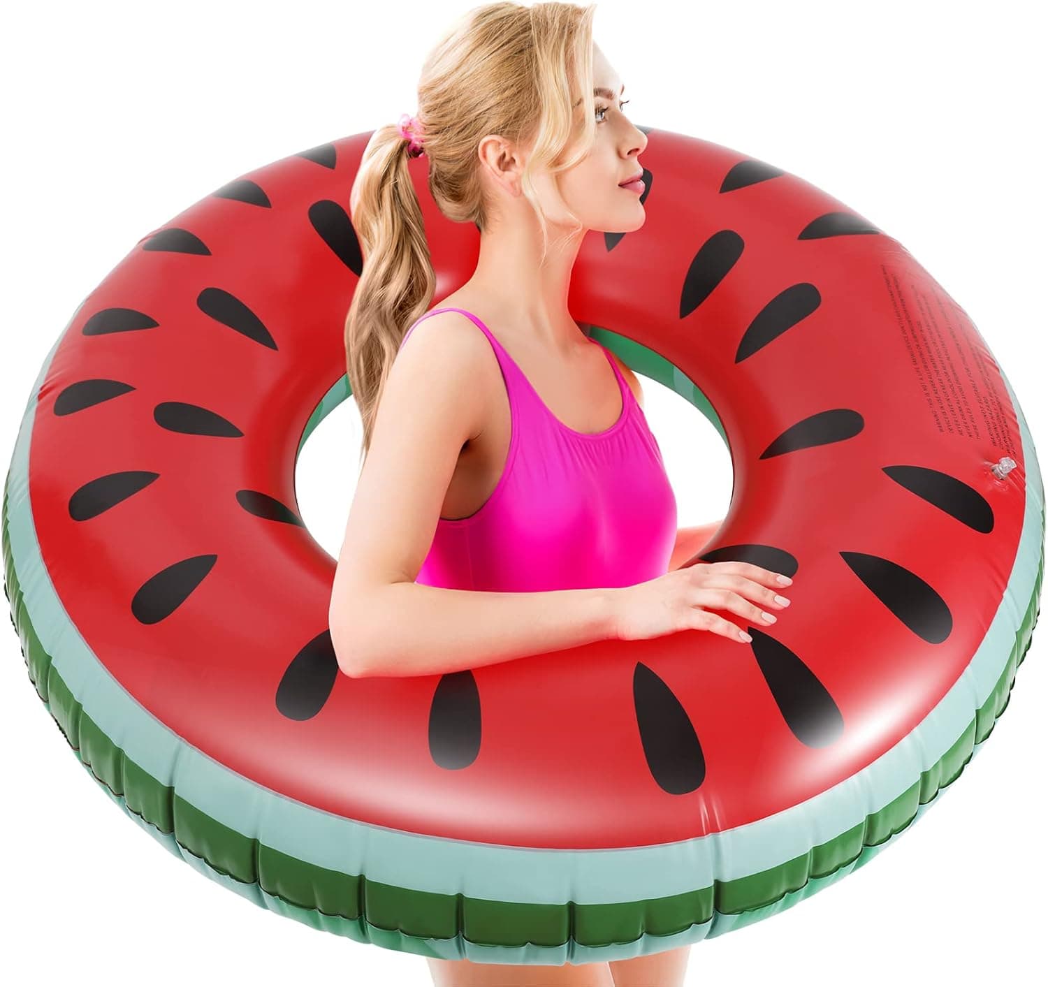 HeySplash Inflatable Pool Float, Watermelon Shaped Summer Pool Swimming Float Tube Ring Floatie, Water Fun Beach Party Summer Swimming Float for Kids Adults Water Activity, 120cm Diameter, Watermelon
