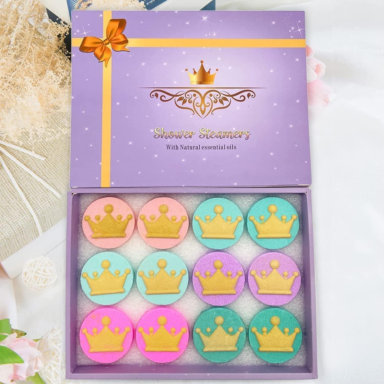 Shower Steamers Aromatherapy (Pack of 12) Gift for Mom Shower Tablets with Essential Oil Shower Fizzy Shower Bombs Spa Self Care Birthday Gift for Women,Mother,Men Crown Shape