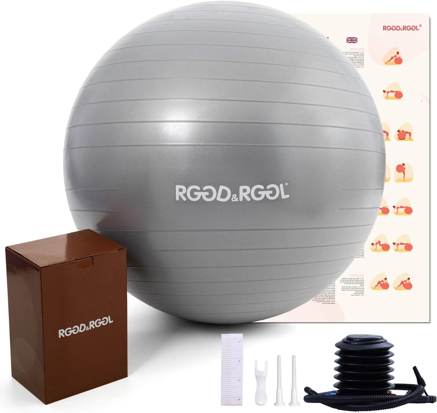 RGGD&RGGL Exercise Ball (18-34in),Professional Yoga Stability Ball Chair Extra Thick Anti-Burst Support 2200 lbs,with Quick Pump &Workout Guide for Home&Gym&Office