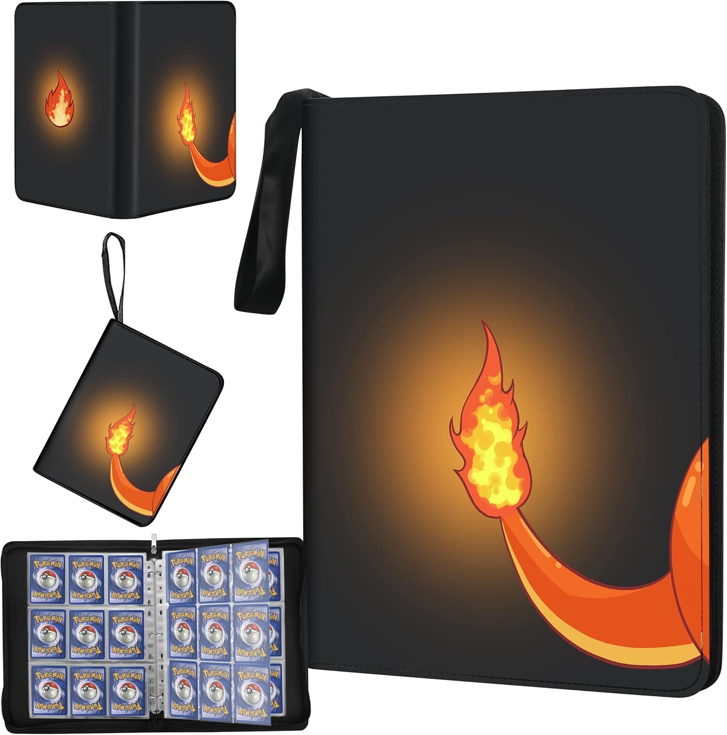 Carrying Card Binder Compatible with Pokemon Card , 3-ring Design, 9-Pockets, 900 Card Pockets Trading Card Games Collection Binder with Sleeves