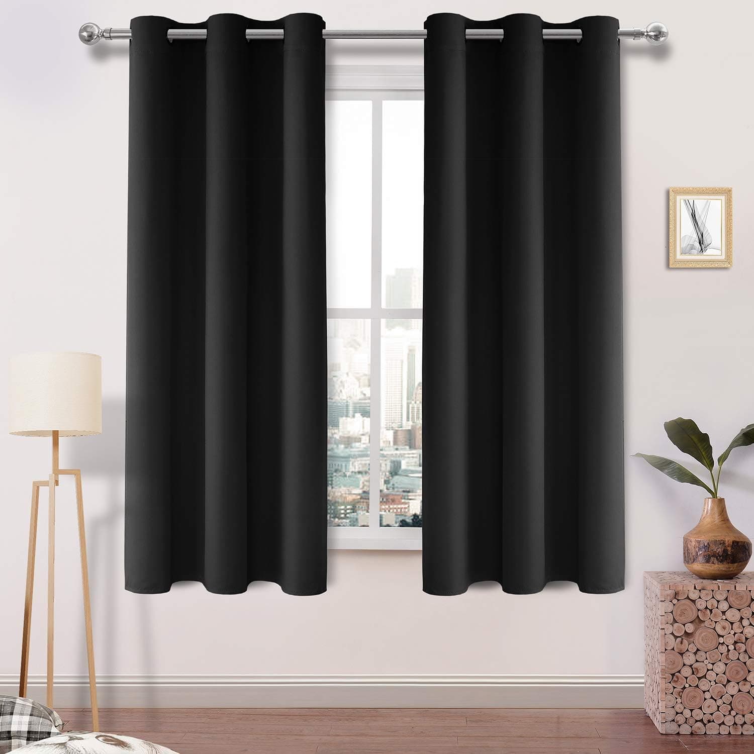 DWCN Blackout Curtains Room Darkening Thermal Insulated Grommet Window Curtain for Bedroom Living Room 42 x 72 Inches Length, Black Thick Curtain, Set of 2