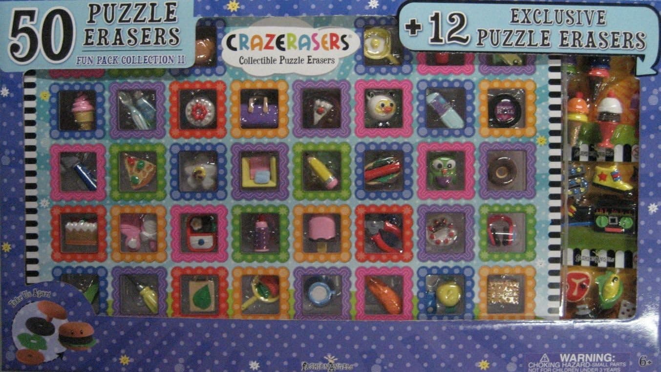 Crazerasers - 62 Total! - 50 Fun Pack Collection II + 12 Exclusive Collectible Puzzle Craze Erasers