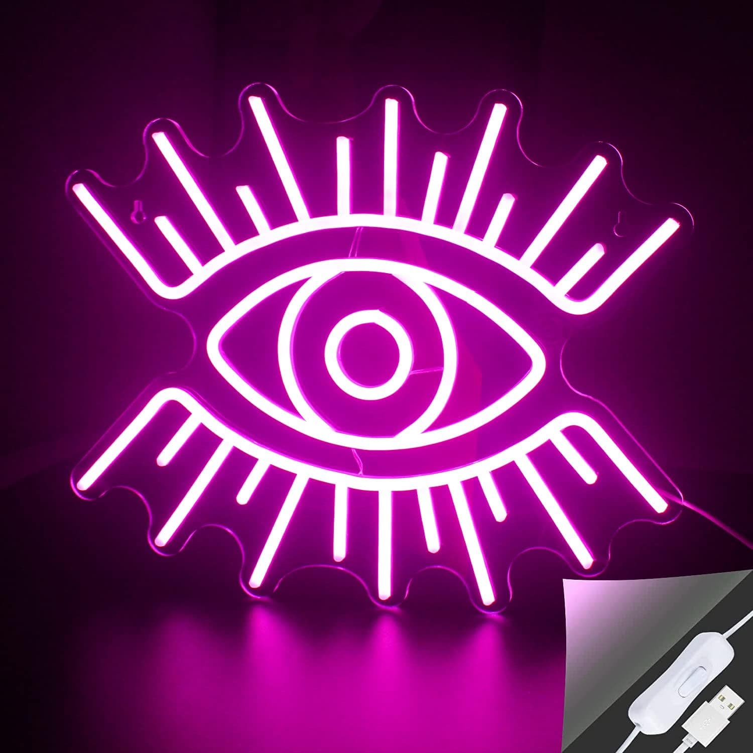 Eyes Neon Sign ,Pink Eyes Neon Signs, LooKLight Led Neon Light for Wall ,Evil Eye Neon Sign Decor , USB Powered Led Neon Signs for Wedding,Home Wall Decor Birthday Party ,Bedroom Decor,Game Room Decor,Aesthetic Room Decor