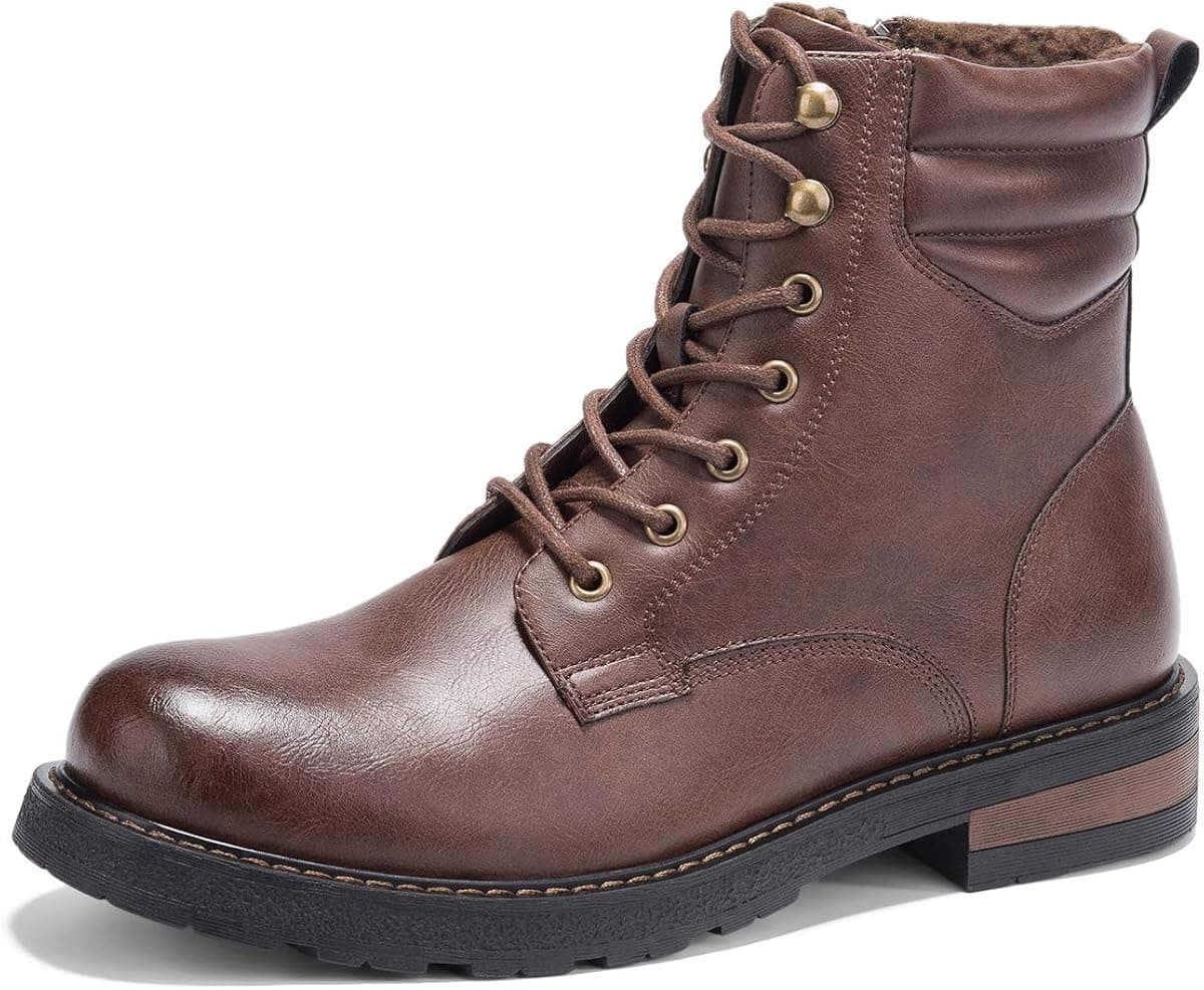 GM GOLAIMAN Mens Snow Boots-Lace Up Zipper Fur Lined Boot for Work Hiking Combat Motorcycle Military Tactical 12 D (M) US, 1 Brown