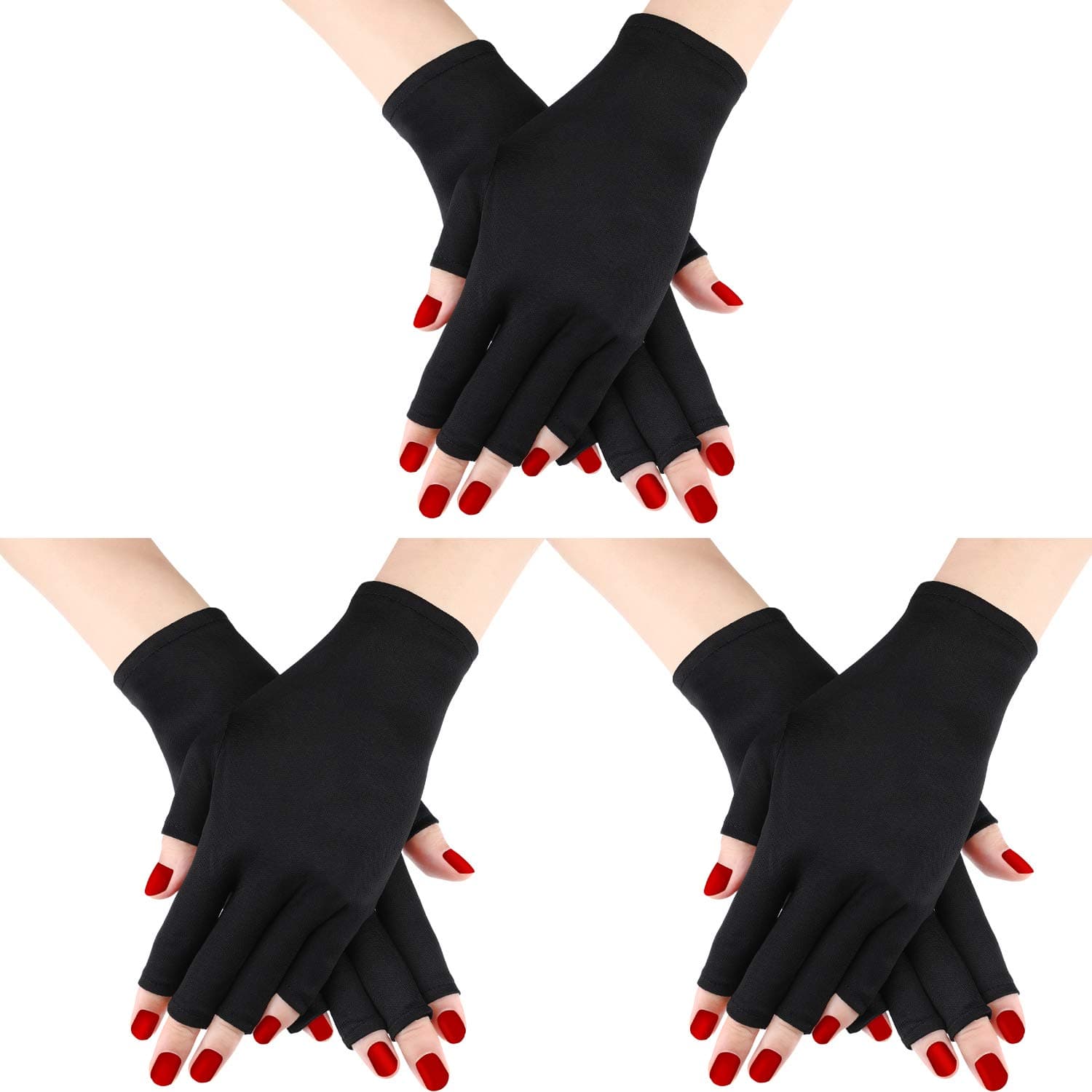 Syhood 3 Pairs UV Glove Gel Manicures Glove Anti UV Fingerless Gloves Hands from UV Light Lamp Manicure Dryer (Black)