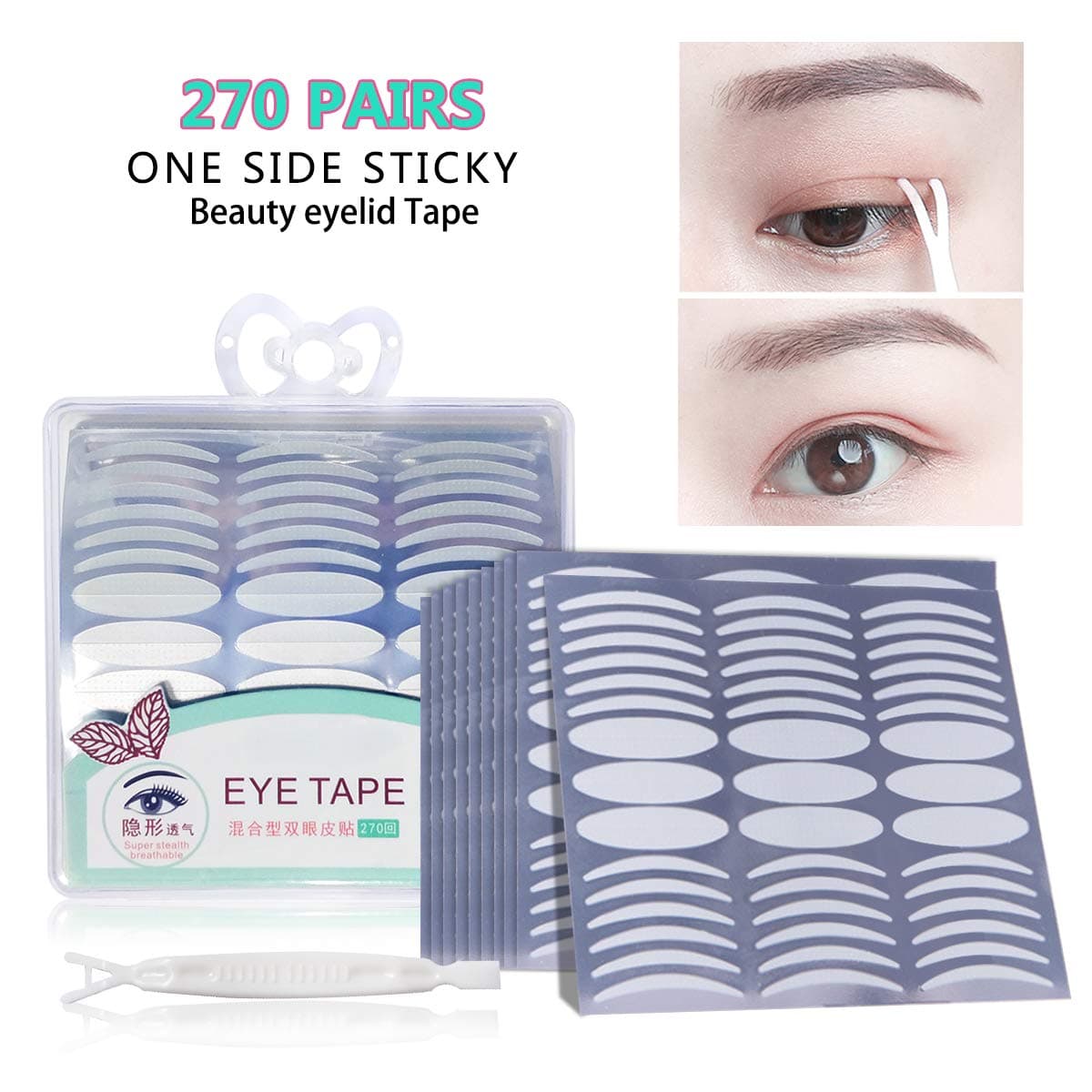 270 Pairs Invisible Beauty Eyelid Tape Instant Eyelid Lift without Surgery,Fiber,Medical Grade Latex Free Hypoallergenic,Perfect for Hooded,Droopy,Uneven,Mono-eyelids,180 Pairs Slim + 90 Pairs Wide