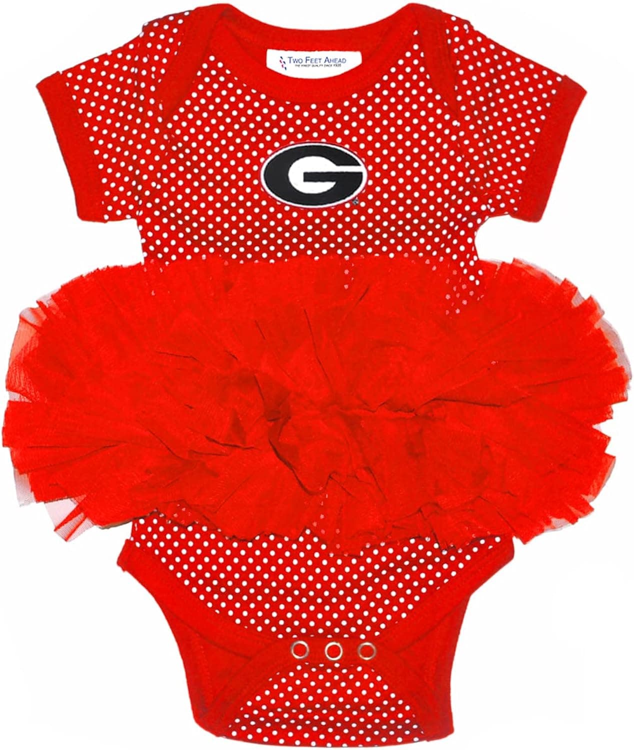 Two Feet Ahead NCAA Georgia Bulldogs Children Girls Pin Dot Tutu Creeper,12 mo,Red
