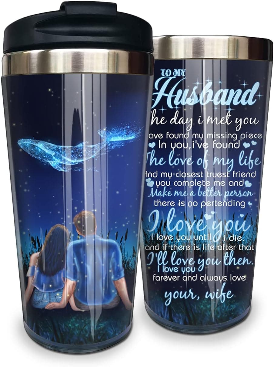 Uckoq Gifts for Husband,Husband Gifts from Wife,15oz Hubby Coffee Tumbler w/Lid Birthday Gift 15 ounce