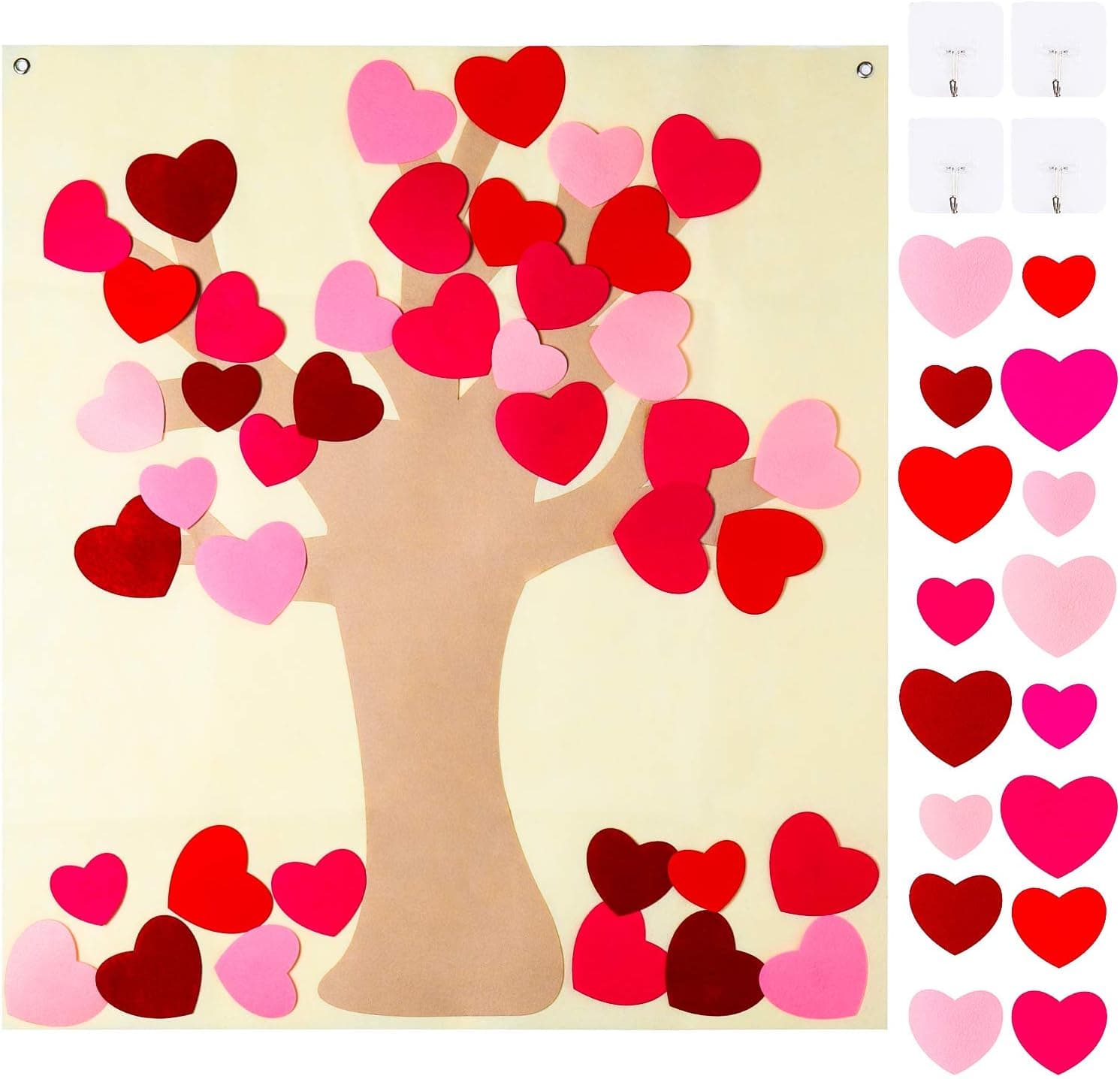 WATINC DIY Felt Love Tree Set with 42Pcs Heart Shaped Detachable Ornaments for Mother's Day, Happy Anniversary Day Wall Hanging Decorations, Valentine Party Favors Gift for Kids Toddlers Moms, Fun DIY Toys