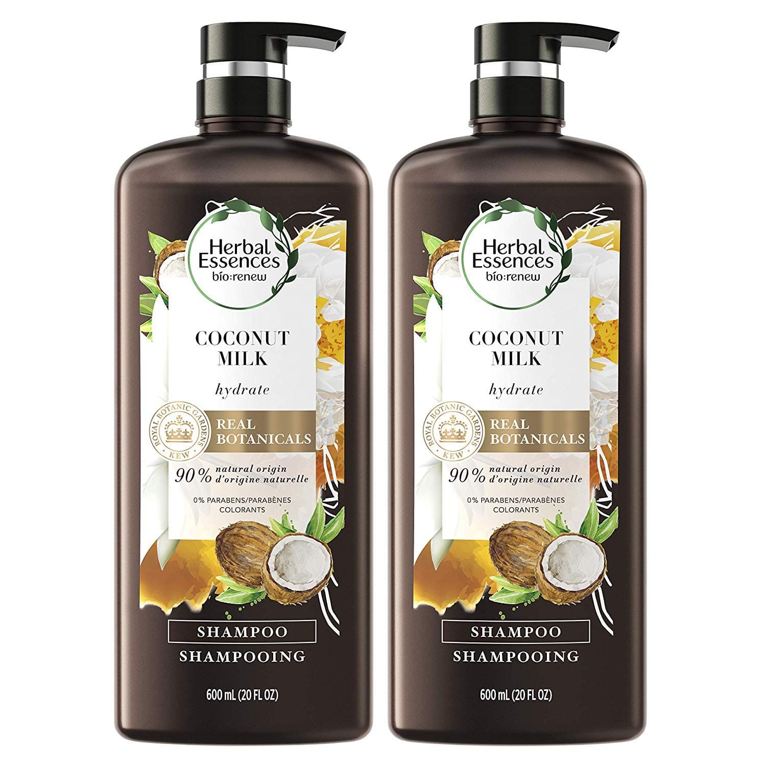 Herbal Essences, Shampoo With Natural Source Ingredients, Color Safe, BioRenew Coconut Milk, 20 fl oz, Twin Pack