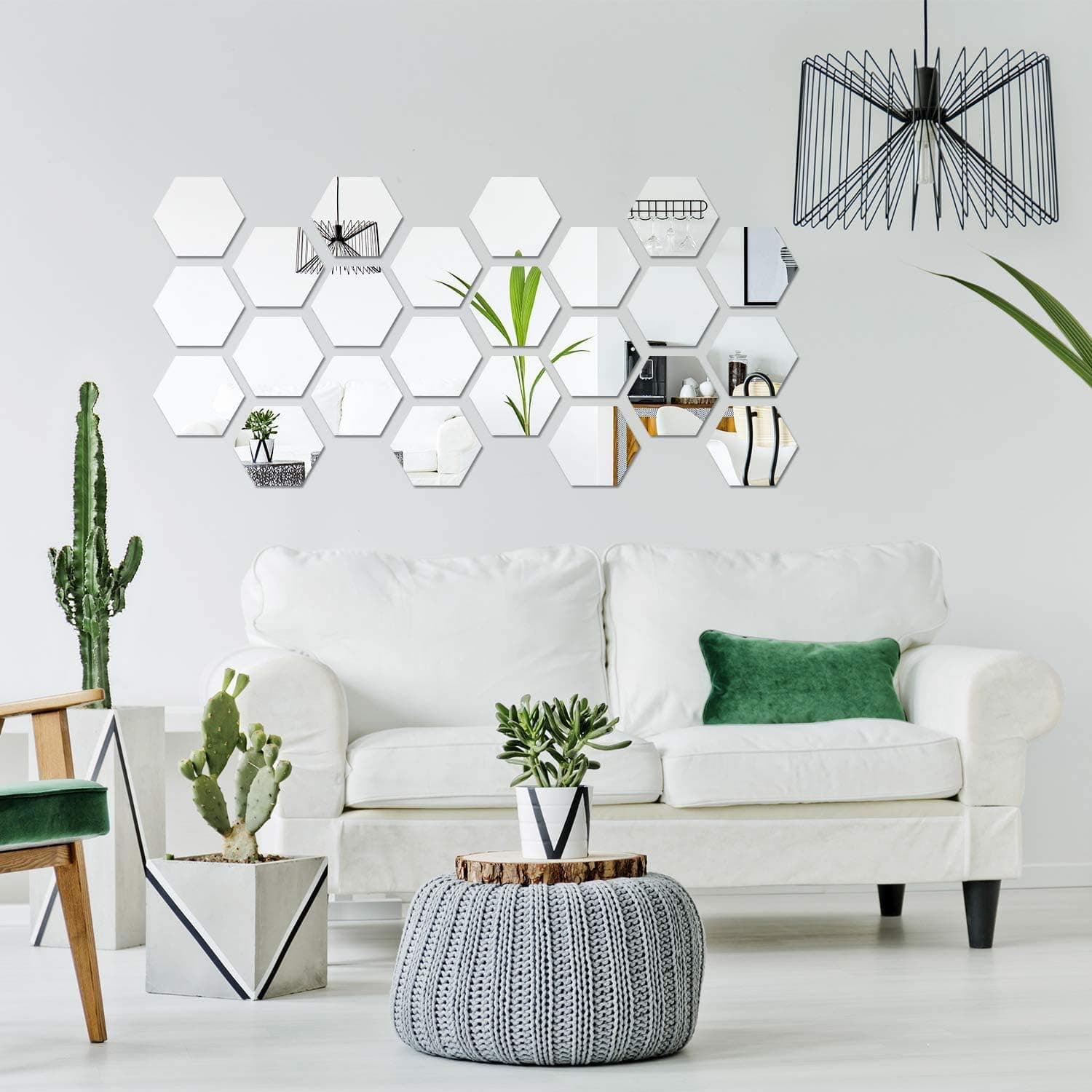 32 Pieces Hexagon Mirror Wall Stickers Removable Acrylic Mirror Setting Hexagon Wall Sticker Decal for Home Room Living Bedroom Decor (18.4 x 16 x 9.2 cm)
