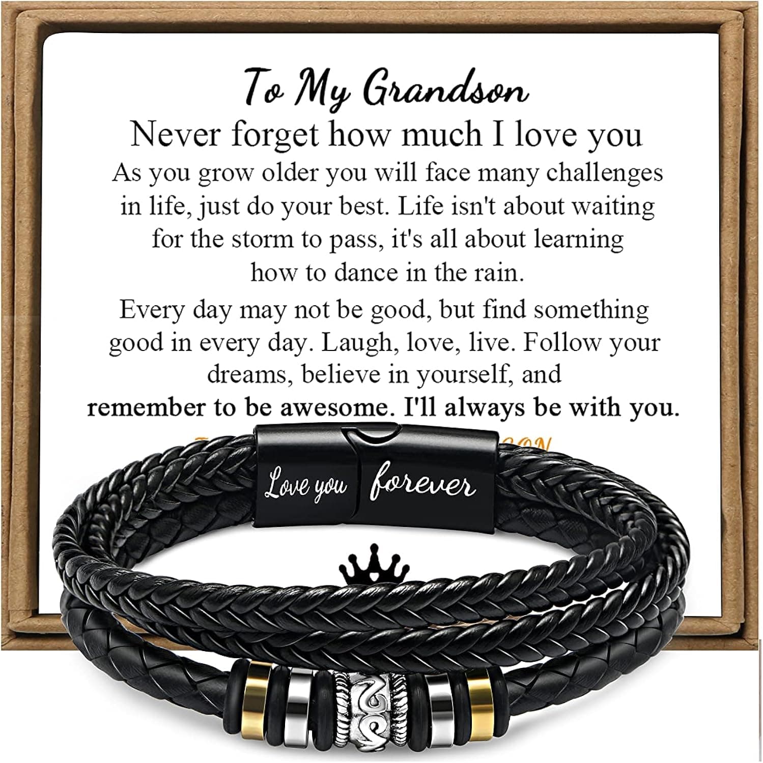 JoycuFF Bracelet Gifts for Men Bracelets Birthday Christmast Braided Leather Bracelet for Boyfriend Son Grandson Brother Son 7.5/8.5/9 inches Wristband