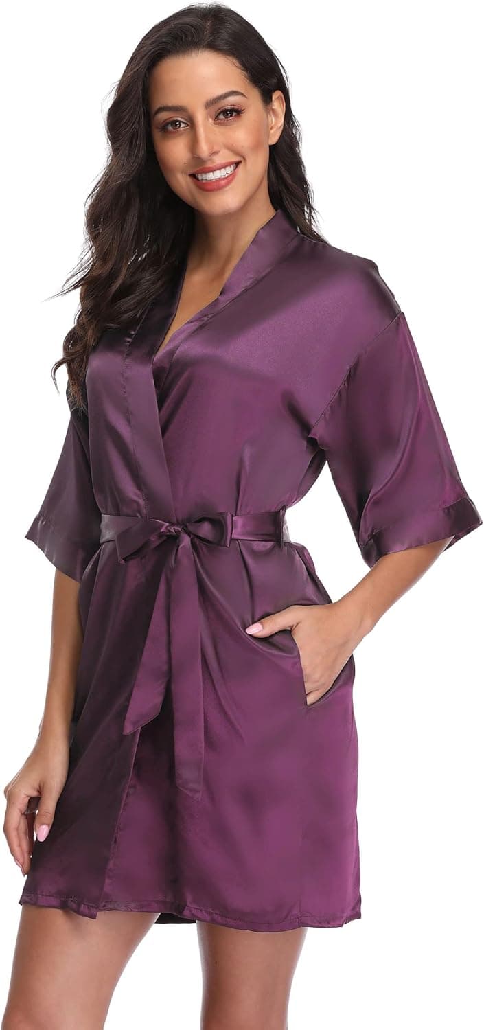 season dressing Women Satin Kimono Short Floral Satin Robe Bridesmaid Bridal Bathrobe Silky Sleepwear for Wedding Party