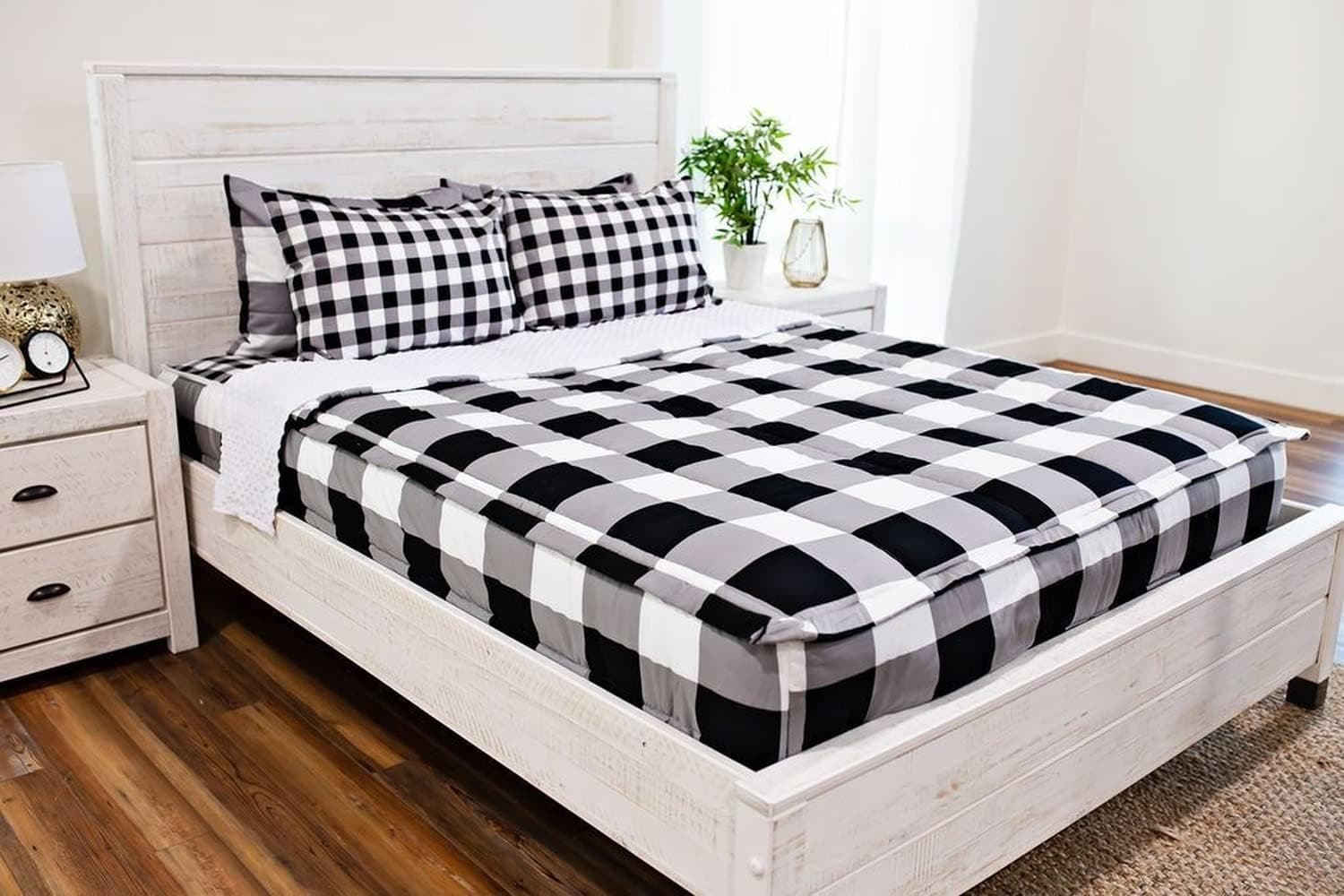 Beddy's All in One Zippered Bed Set, Bedding Mattress Cover, Minky Lined Sheets and Zipper Comforter Set, Checked Out (Minky), Full