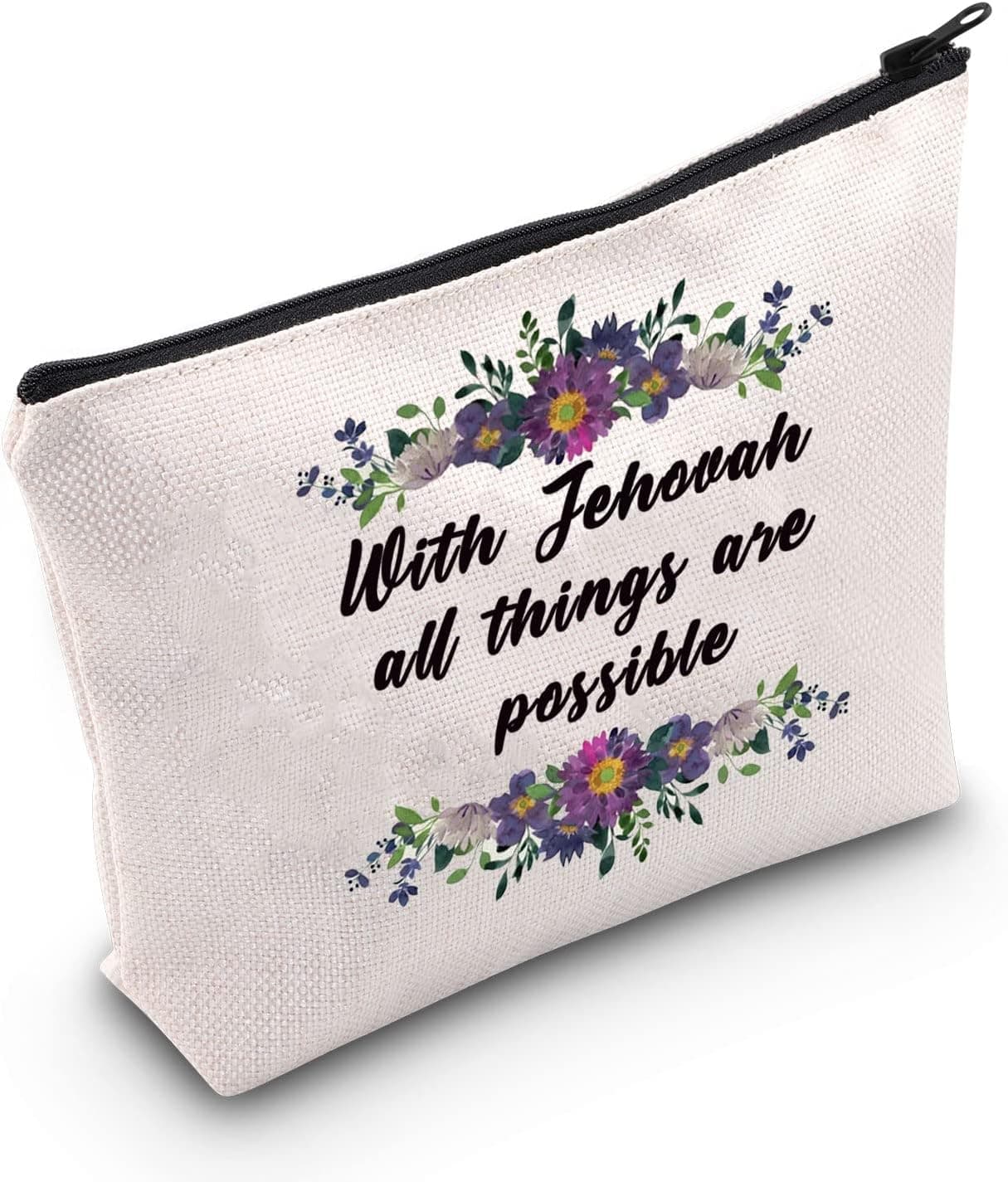 POFULL Christian Gift JW Baptism Gift for Her With Jehovah all things are possible Cosmetic Bag Jehovah Witness Gift (With Jehovah all things bag)