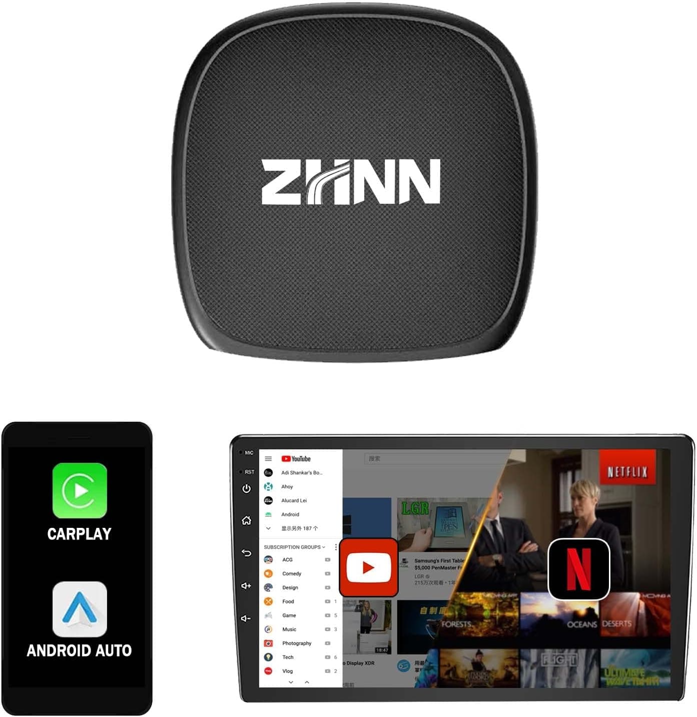 ZHNN Android 11 CarPlay AI Box with Netflix Wireless Carplay Magic Box/Wireless Android Auto Multimedia Video Box, 2023 Newest Chip, for Factory Cars Convert OEM Wired Carplay to Wireless
