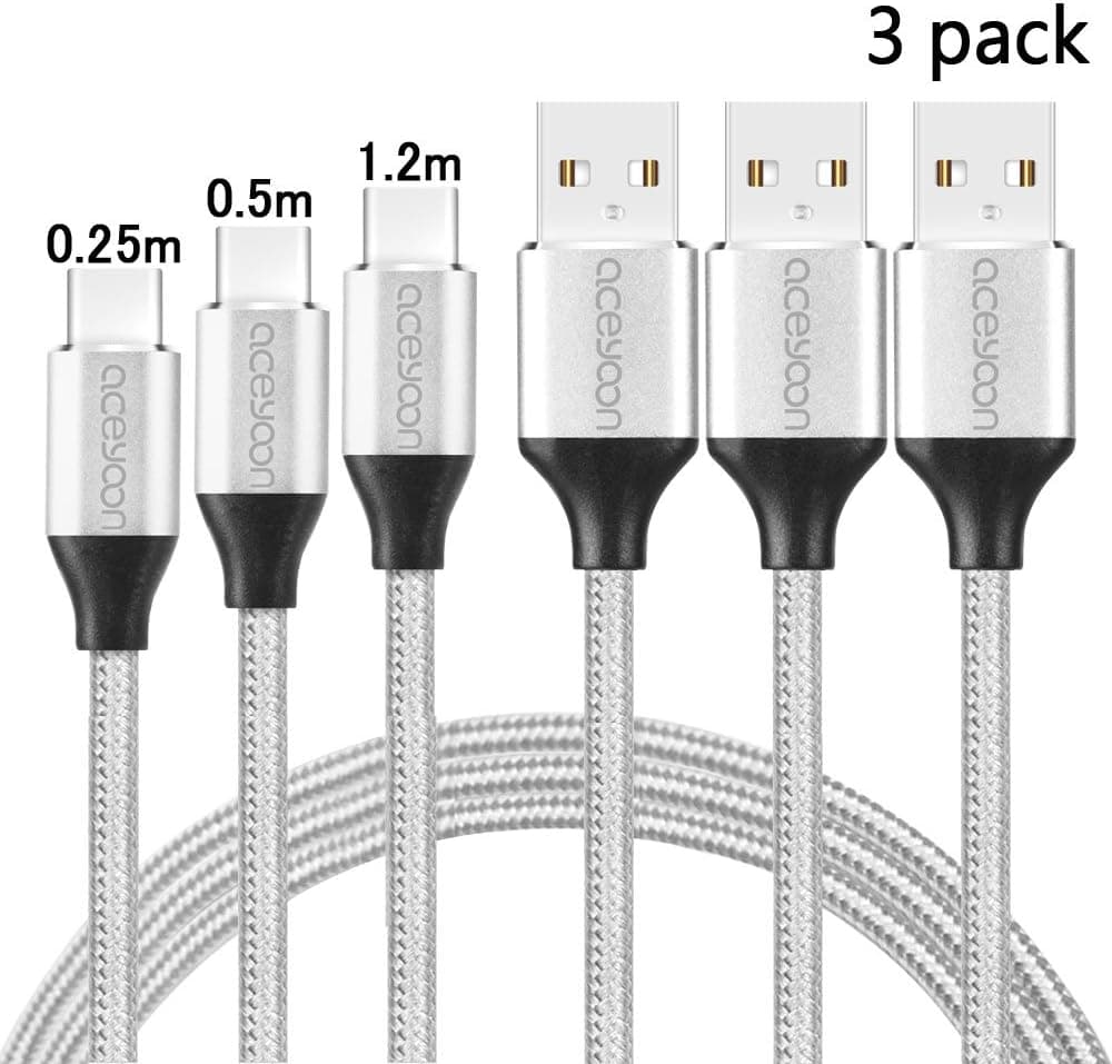 aceyoon USB C Braided Cable Short 0.8ft + 1.6ft + 4ft [3 Pack] 2.0A Quick Charge & Data Sync Type-C Nylon Durable USB Type C Gen 1 to USB A Charging Cord Compatible for Google Pixel/Nexus 5X 6P