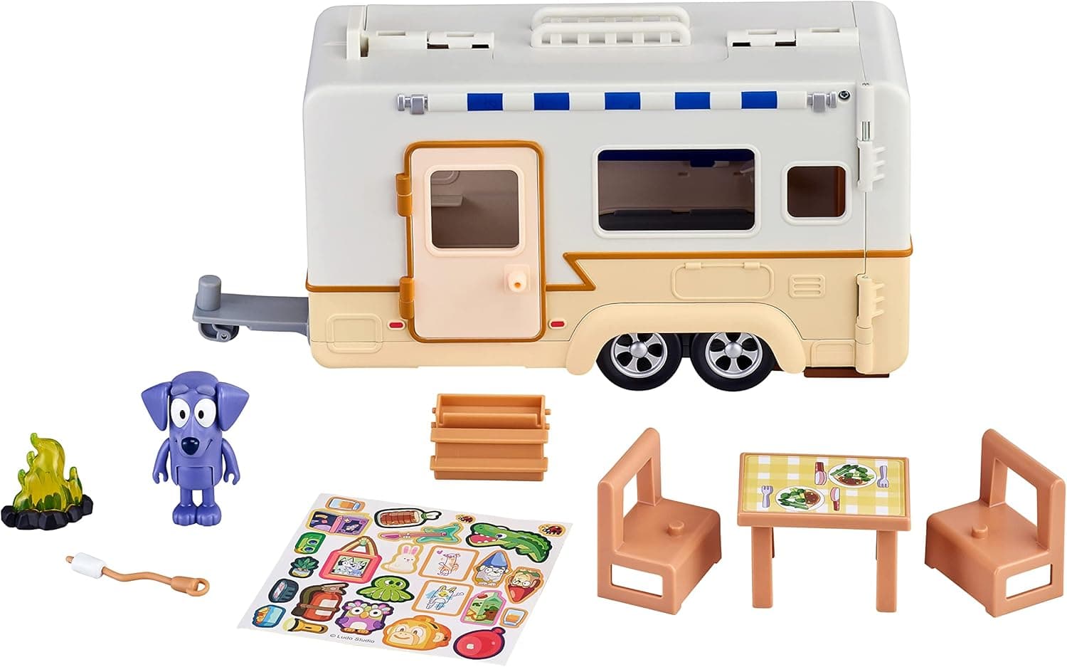 Bluey Caravan Playset, 2.5-3 inch Figures, with 1x Camper Van, 2x Figure, 5x Accessories, 1x Sticker