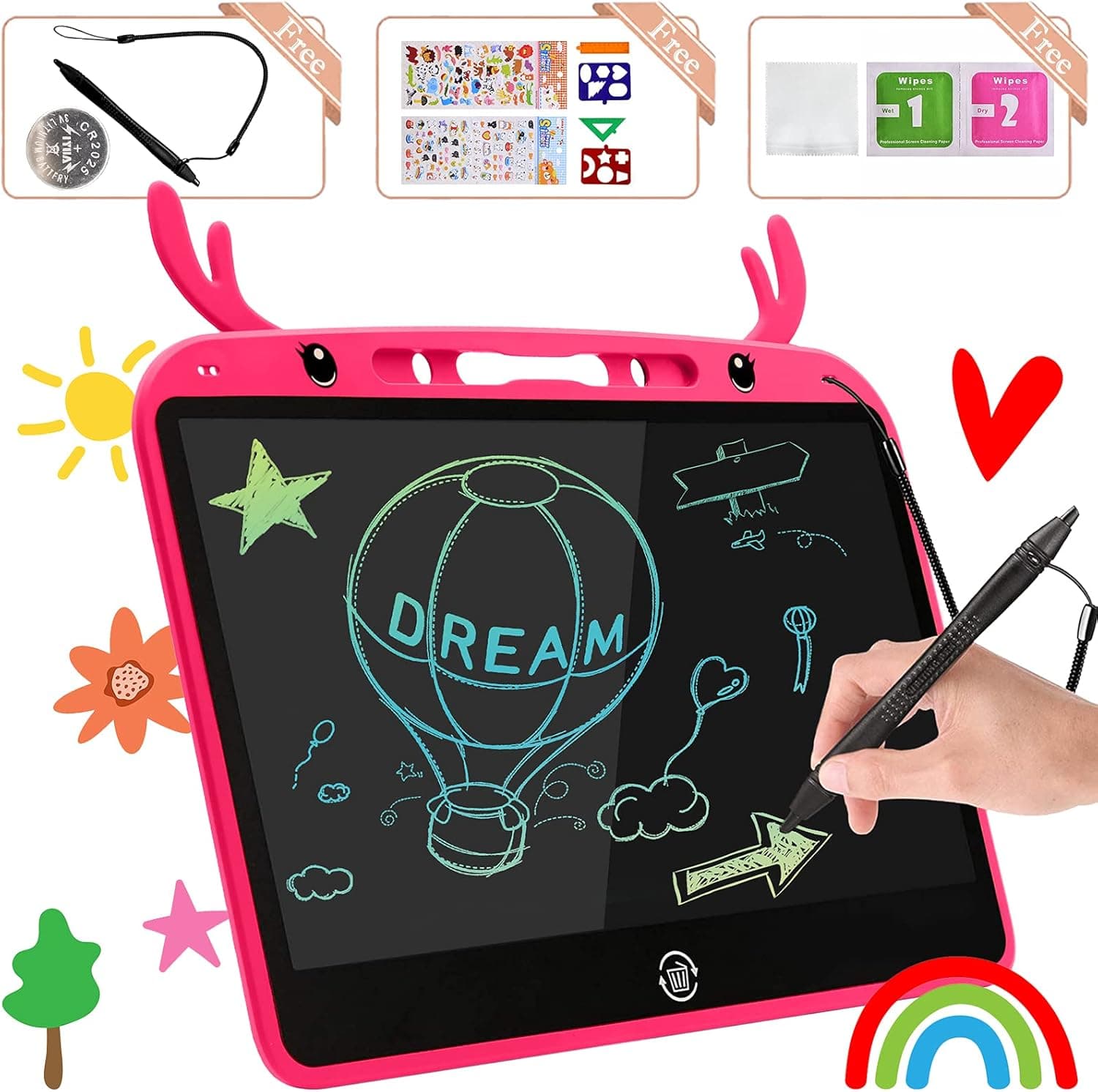 ZOCONE LCD Doodle Board, LCD Writing Tablet Reusable Drawing Pad, Toddlers Educational Learnig Toy Drawing Tablet Birthday for Boys Girls Age 3-9 (13.5inch-Pink)