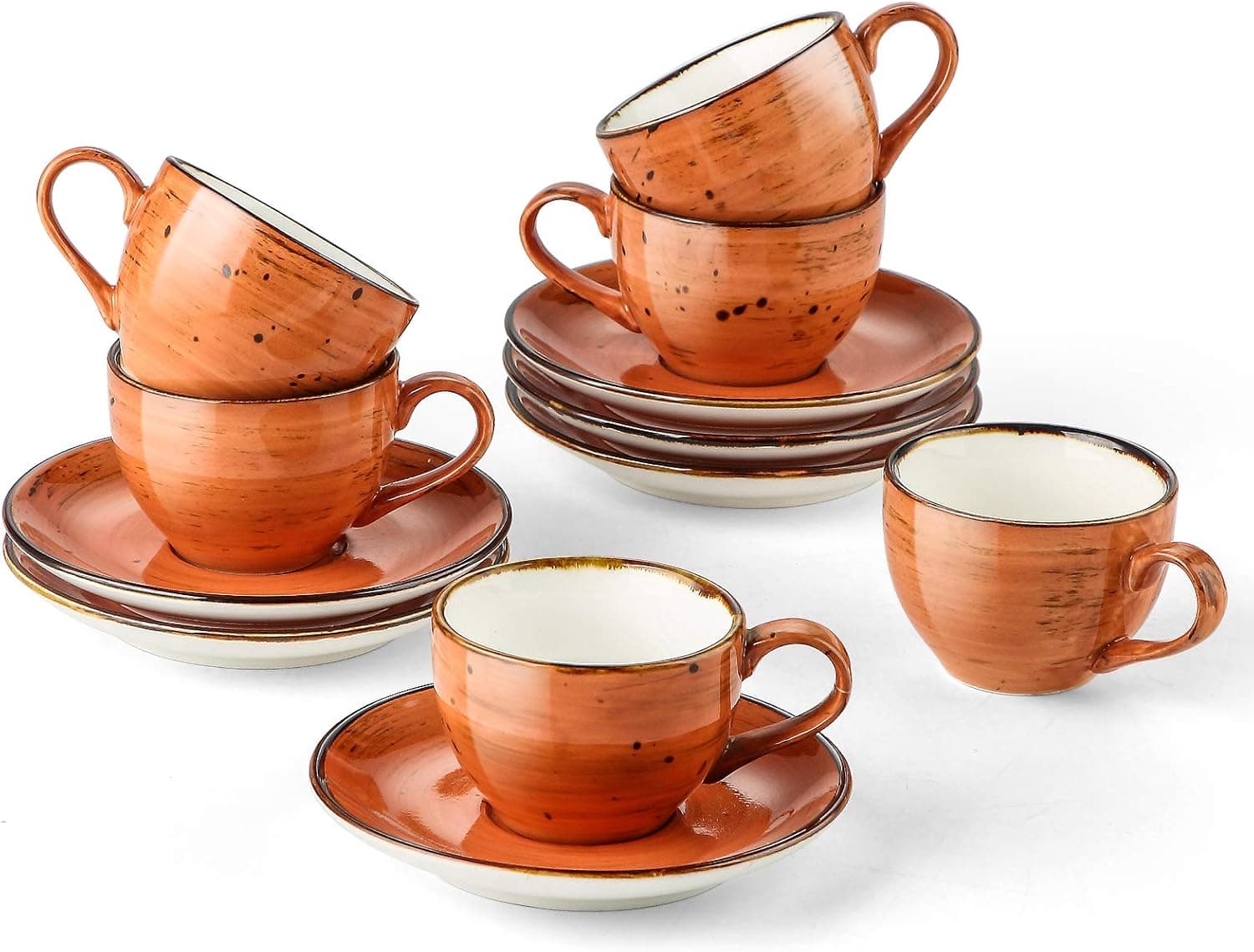 CwlwGO- 2.5OZ Espresso Cup and saucer Sets,6 sets,for Espresso, demitasse cup,gift presented to relatives and friends.(Orange)