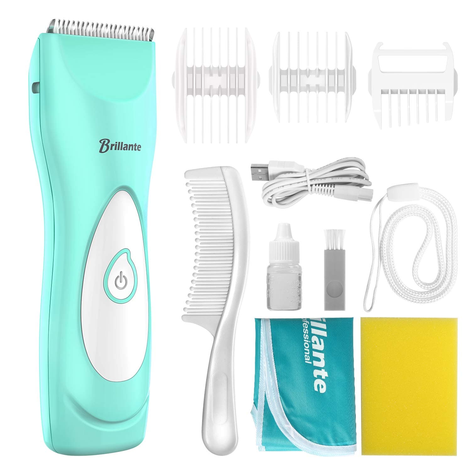 Brillante Baby Hair Clipper, Ultra Quiet & Safe Ceramic Blade, IPX7 Waterproof Professional Infant & Child Hair Cutting Kit, USB Chargeable Electric Cordless Hair Trimmer for Baby Infant Kids Children