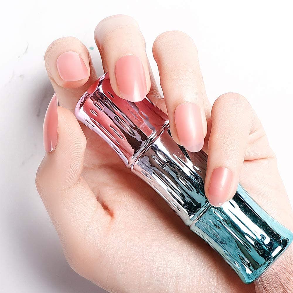 24Pcs False Nails Kit Jelly Pink Short Nail Art Round Head Artificial False Nails(Jelly Pink)