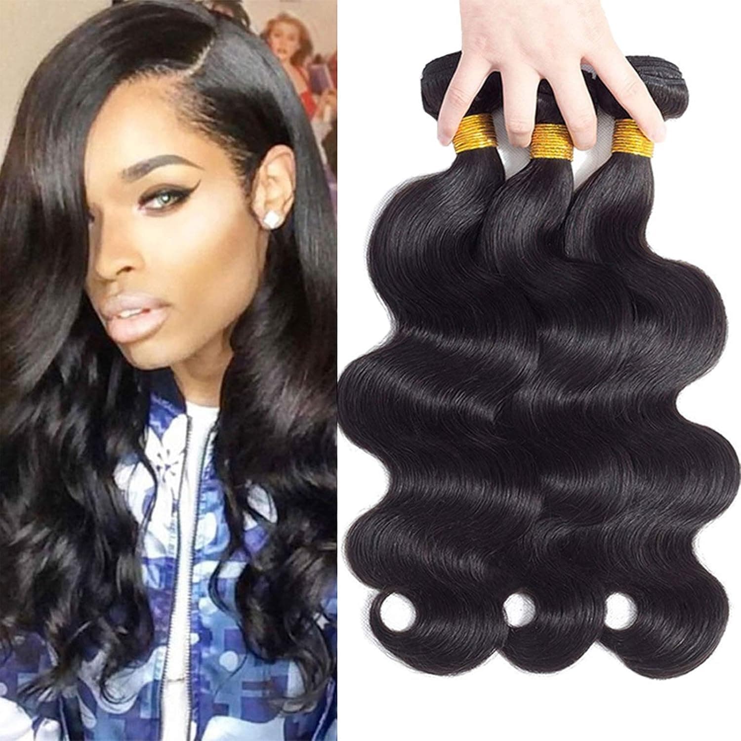 12A Brazilian Virgin Hair Body Wave 3 Bundles 14" 14" 14" 300g Brazilian Remy Virgin Body Wave Human Hair Bundles 100% Unprocessed Virgin Remy Human Hair Weft Bundles Natural Color