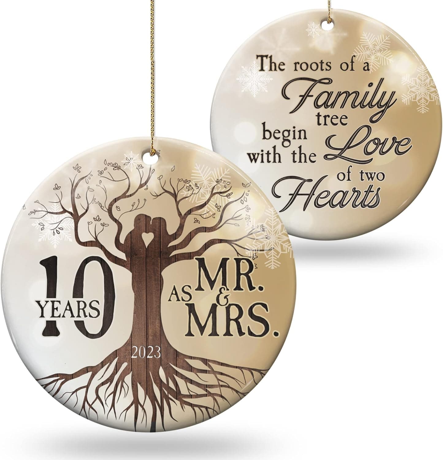 Giveena 10th 2023 Wedding Anniversary Ornament - Christmas Ceramic Ornament Gift Anniversary for Couple, Parents, Friend Her Him - 10th Wedding Anniversary Present Holiday Decoration Hanging Ornament