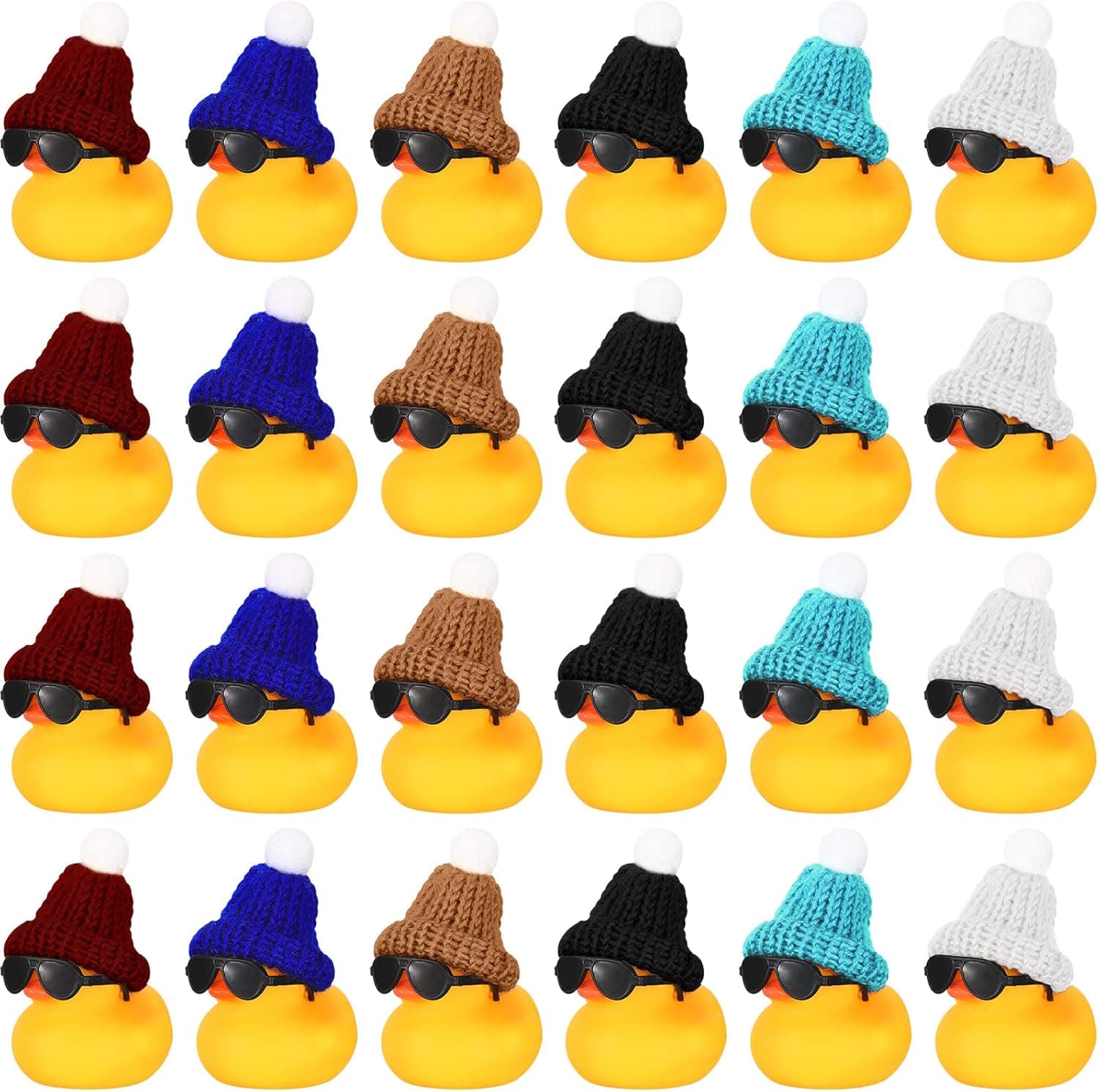 24 Pcs Mini Rubber Ducks in Bulk with 24 Sunglasses and 24 Hats, Yellow Small Mini Ducks Bathtub Toys Bath Toy for Cruise Baby Shower Kids Gift Holiday Birthday Party Favors