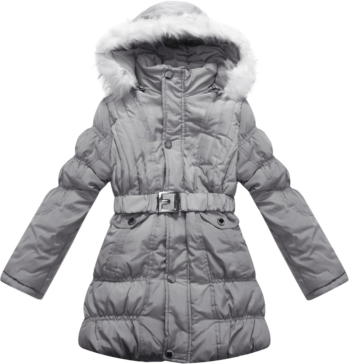 Richie House Big Girls' Padded Winter Jacket with Belt and Faux Fur Hood RH0784
