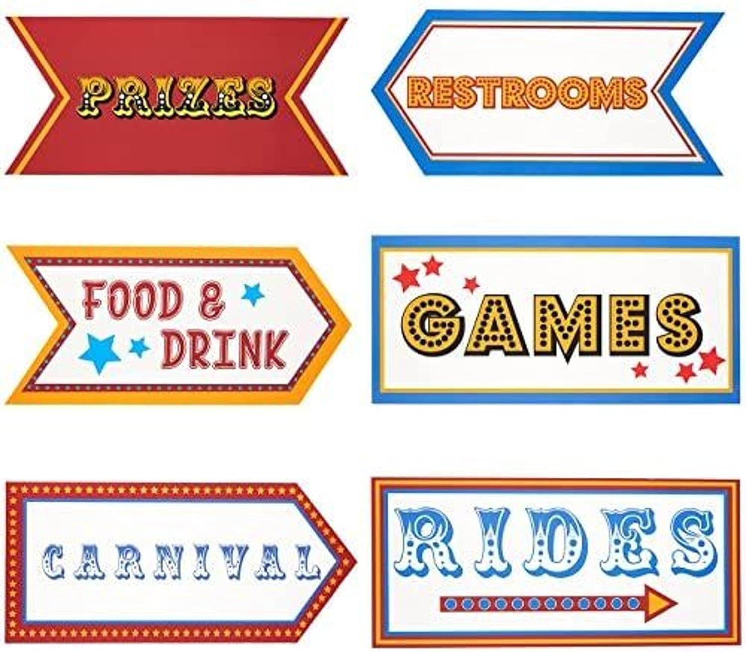 Carnival Party Supplies - 6-Pack Word Cutouts Signs for Theme Party Decorations, Kids Birthday Party Favors on 350 GSM Cardstock Paper, 17.5 x 8 Inches