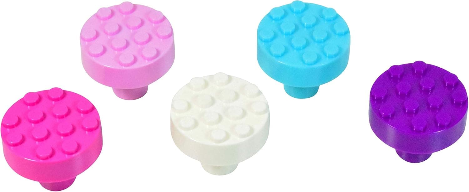 Set of 5 Build-On Brick Knobs (Gem Assorted - Hot Pink, Pink, Purple, White, Turquoise)